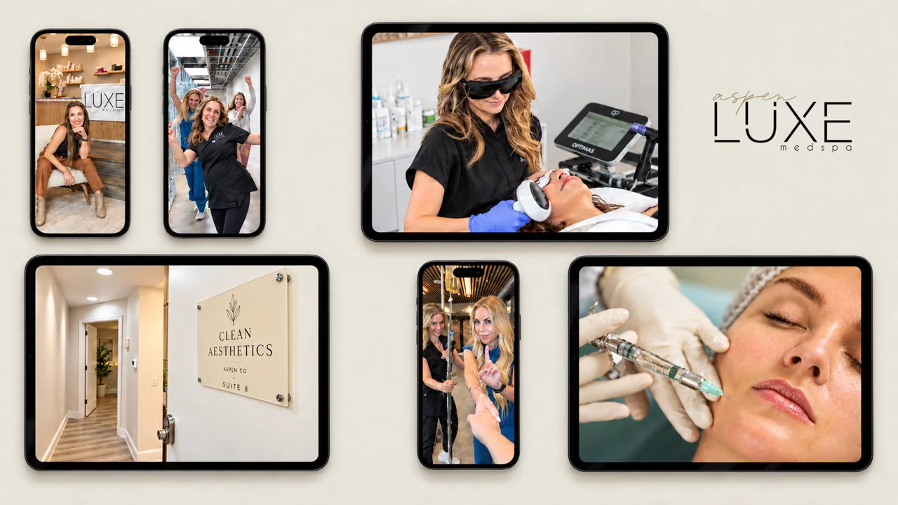 Aspen Luxe Medspa campaign photos presented on phones and tablets