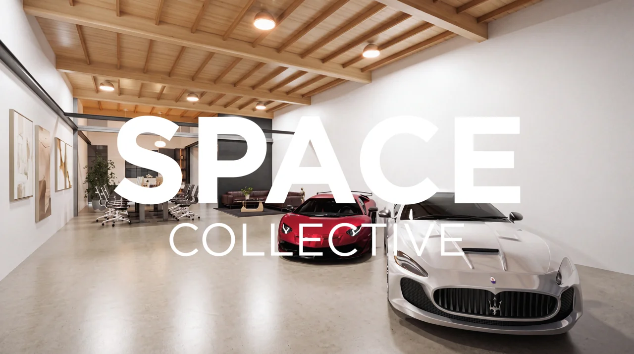 Space Collective campaign featuring a modern showroom with luxury cars